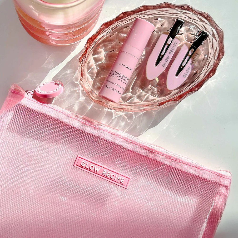 NEW Glow Recipe On The Go Essentials Kit Watermelon Dew Drops Serum Hair Clips